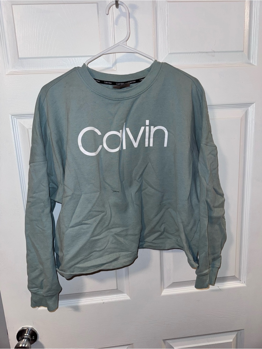 Calvin Klein Women's Sage Green Logo Crop Sweatshirt
